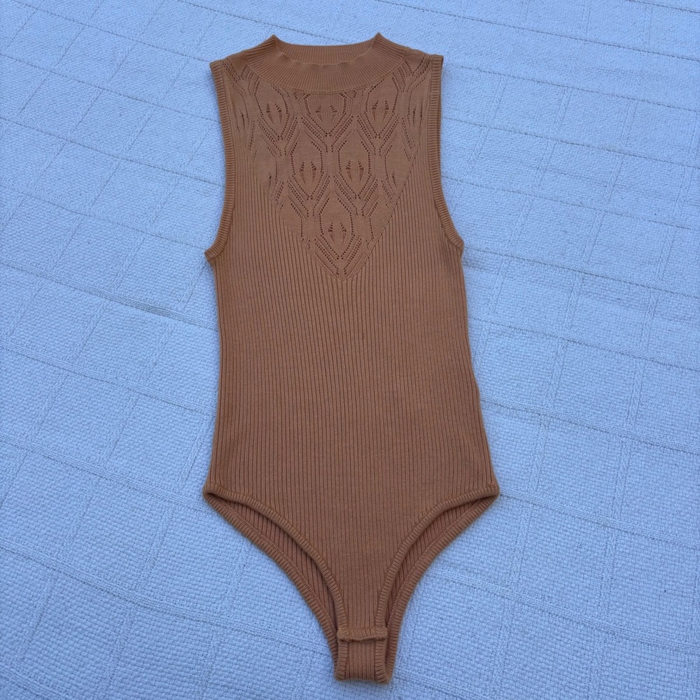 Women's XS FREE PEOPLE Intimately Orange On Point Knit Sleeveless Bodysuit